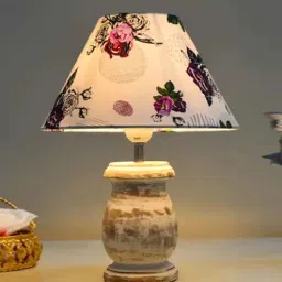 Rustic Wooden Coolie Pot Table Lamp, Rose Shade-image-69
