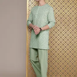 house of pataudi Men Polyester Kurta Pant Set image 5