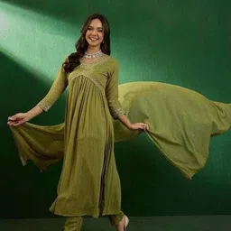 Embroidered Viscose Rayon Stitched Flared/A-line Gown-image-15