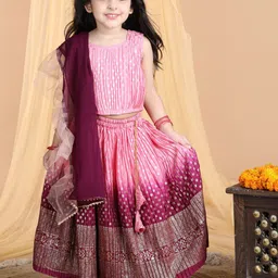 here&now x kinder kids Kinder Kids Girls Embroidered Ready to Wear Lehenga & Blouse With Dupatta image 2
