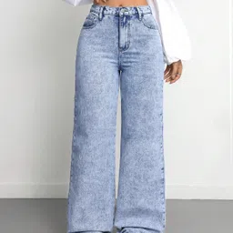 glossia Women Relaxed Fit High Rise Light Blue Jeans image 2