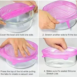 boldnyoung Stretch Lids, Multi Size Reusable Silicone Lids Food And Bowl Covers 17 inch, 14 inch, 12 inch, 10 inch, 8 inch, 6 inch Lid Set, Pack of 6 image 3