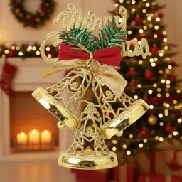 tashvik Golden Merry Christmas Decorative Hanging Bell Ornament for Xmas Hanging Ornaments Pack of 1 image 2