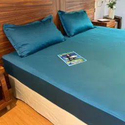 bells & whistles Teal 100% Cotton Sateen Plain Double Eden Bedsheet with 2 Pillow Covers (Spring Summer 2025 Collection)-picture-23