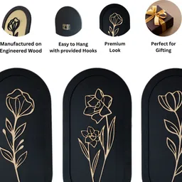 woodscut Floral Wall Decoration Panel Set | 3 Frame Set Wooden Wall Decor Art Pack of 3 image 5