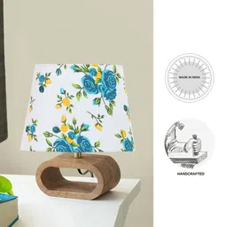 new era Multicolor cotton table lamp with Wood Natural base (7x12 inches) image 4