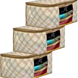 CHAMPARAN Tartan Print Non-woven Saree Cover With Clear Window Pack of Cotton Laundry Bag-picture-48