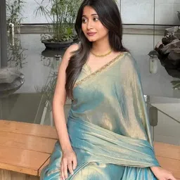 avanshee Solid/Plain Bollywood Tissue, Pure Silk Saree image 5