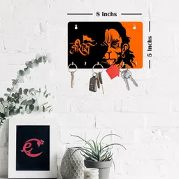 iy creations Bajrang Bali Hanuman Printed Wall Key Holder Wood Key Holder image 2