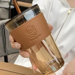 mmtsworld Reusable Glass Coffee Sipper Tumbler with Straw and Lid Glass Coffee Mug-picture-12