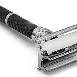 Double Edge Smooth Safety Shaving Razor 10 CM Long Handle (Butterfly Open Mechanism, ABS Rubber Grip Plastic and Brass Body), Men & Women-image-14