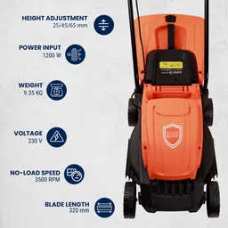 roots & leaf Electric Lawn Mower 1200W | 3 Level Height Adjustment (25/45/65mm)|30L Grass Box | Powerful Garden Grass Cutter Machine with 12 Metre Wire Manual Push Lawn Mower image 3