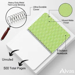 alvas Dual Plastic Cover (Front & Back) A4 Notebook Spiral | Unruled | 60 GSM | 500 Pages image 3