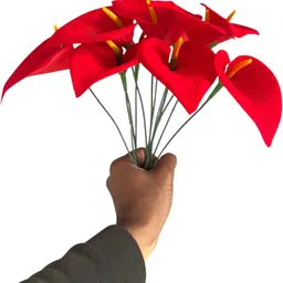 litleo Stick for Home, Office, Living Room, Wedding Decoration Without Vase/Pot Red Anthurium Artificial Flower image 3