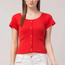 western darji Casual Regular Sleeves Solid Women Red Top-picture-11