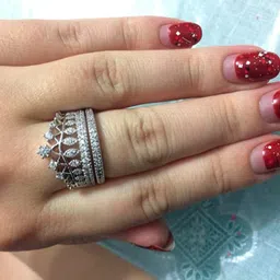University Trendz 2 c pcs collection Silver Plated Ring Metal Crystal Platinum Plated Ring Set image 5