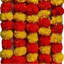 arkcreations Artificial Marigold Flower for decoration Purpose pack of 15 orange & yellow Plastic Garland image 2