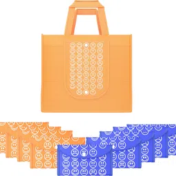 kuber industries Pack of 10 Smile Foldable Grocery/Shopping Bags For Women | Orange & Dark Blue Pack of 10 Grocery Bags-picture-34