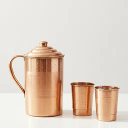 tambaveda Pure Copper Water Jug Set with 2 Glass Health Benefit Drinkware 1500 ml Jug Glass Set-picture-27