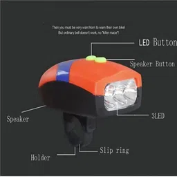 fastped CE Standard Bicycle 3 LED 3 Mode Front Head Light & Loud Horn Bell, Orange LED Front Light image 2