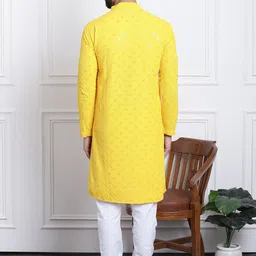 SOJANYA Geometric Embroidered Band Collar Sequinned Pure Cotton Kurta With Churidar image 2