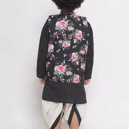 Little Bansi Boys Striped Thread Work Pure Cotton Kurta With Dhoti Pants image 4