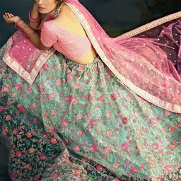 FABPIXEL Floral Embroidered Sequinned Semi-Stitched Lehenga Choli With Dupatta image 3