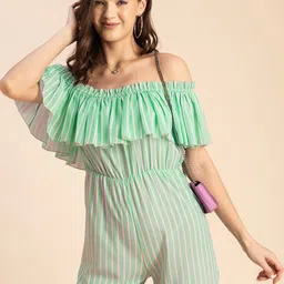 Moomaya Off-Shoulder Striped Playsuit with Ruffles image 4