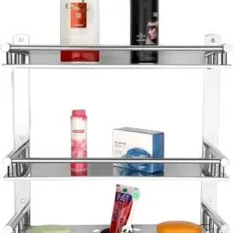 csi prime 3 Layer SS Multi-use Rack, shelf with Double Soap dish And Tumbler Holder SILVER Towel Holder image 1