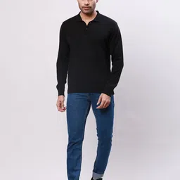raymond Men Solid Collared Neck Black Sweater image 5