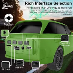 MHAX Portable Rechargeable Car Shape Wireless Speaker Powerful Deep Bass Sound 5 W Bluetooth Party Speaker image 4