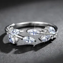 myki Beautiful Leaves Design Adjustable Rings for Women & Girls Stainless Steel Swarovski Zirconia Sterling Silver Plated Ring-picture-21