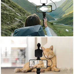 Rhobos Vlogging Kit: Bluetooth Remote, Mic, Mini Tripod, LED Light, & Phone Holder Battery Grip image 2