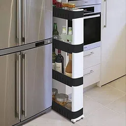 dazzy 2 Tier Kitchen Storage Organizer Rack Holder with Wheels (Black & White) Plastic Kitchen Trolley image 2