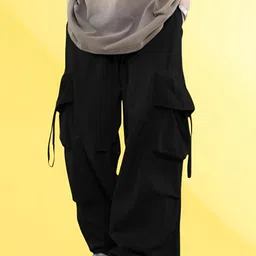 fashionfizzzzz Women Loose Fit Black Polyester Trousers image 1