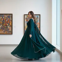 raxuenterprise Solid Georgette, Crepe Stitched Anarkali Gown image 2