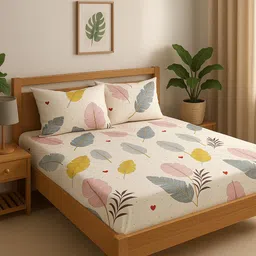 haricasa Cotton Queen Fitted (Elastic) 210 TC Floral Bedsheet-picture-14