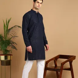 fubar Men Chikan Embroidery Cotton Blend Straight Kurta image 4