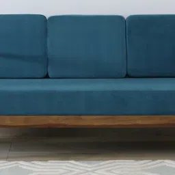 woodsworth from pepperfry Desna Sheesham Wood 3 Seater Sofa In Blue Colour image 1