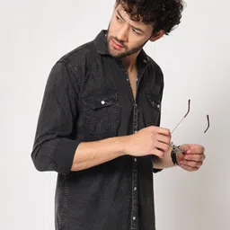 double one Men Regular Fit Solid Casual Shirt image 3