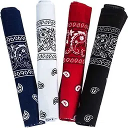 Bismaadh 22 X 22 Inch 100% Pure Cotton Double Side Print Paisley Bandana ["Black","Blue","Red","White"] Handkerchief-image-26