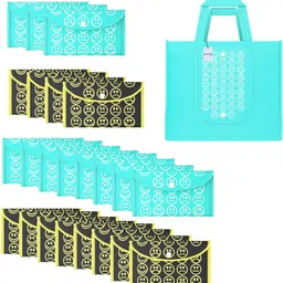 homestic Pack of 24 Smile Foldable Grocery/Shopping Bags For Women | Blue & Black Yellow Pack of 24 Grocery Bags-picture-37