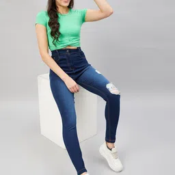 Orchid Blues Women Skinny Fit High-Rise Mildly Distressed Light Fade Cotton Jeans image 3