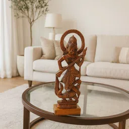 rural bird Wooden Maa Saraswati Idol Handcrafted Wooden Devi Saraswati Decorative Showpiece - 30 cm image 2