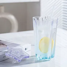 sera Star Shaped Slub Glass with Lid and Straw Gradient Drinking Glasses Glass Water/Juice Glass image 3