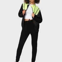 Bewakoof Unisex Black Colourblocked Windcheater Mock Collar Long Sleeves Bomber Jacket image 3