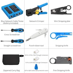 BalRama 130pc Combo RJ45 Pass Through Crimping Tool Kit Cable Tester Cutter Punch Tool 1 Ports 10 Mbps Network Switch image 3
