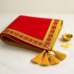 chitrashila Premium Red Velvet Pooja Aasan Cloth for Ganesh Poojan, Navratri, Diwali Pooja Altar Cloth image 3