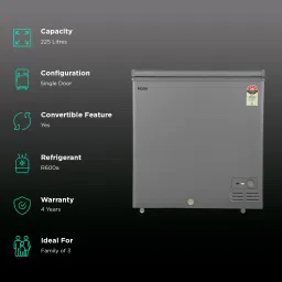 Haier Titanium 225 Litres 5 Star Single Door Deep Freezer (Stabilizer Free Operation, HFC-225SME5, Grey) image 2