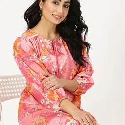 Saffron Threads Floral Printed Puff Sleeve Cotton A Line Midi Dress image 5